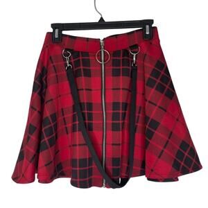 Hot Topic Plaid Mini Skirt Red Black Punk Grunge Strap Detail Skater Style Y2K